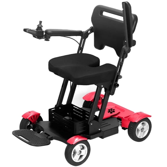 Titan Foldable Electric Power Wheelchair with 4-Wheel Steering Technology, 330 lbs Capacity 15 Miles Long Distance Range - Red