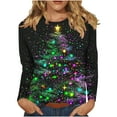 thumbnail image 2 of Mifsaly Women's Christmas Shirts Plus Size Long Sleeve Tops Pullover Xmas Tree Print Crewneck Loose T-Shirts Festival Party Funny Blouse 2025 Holiday Clothing, 2 of 9