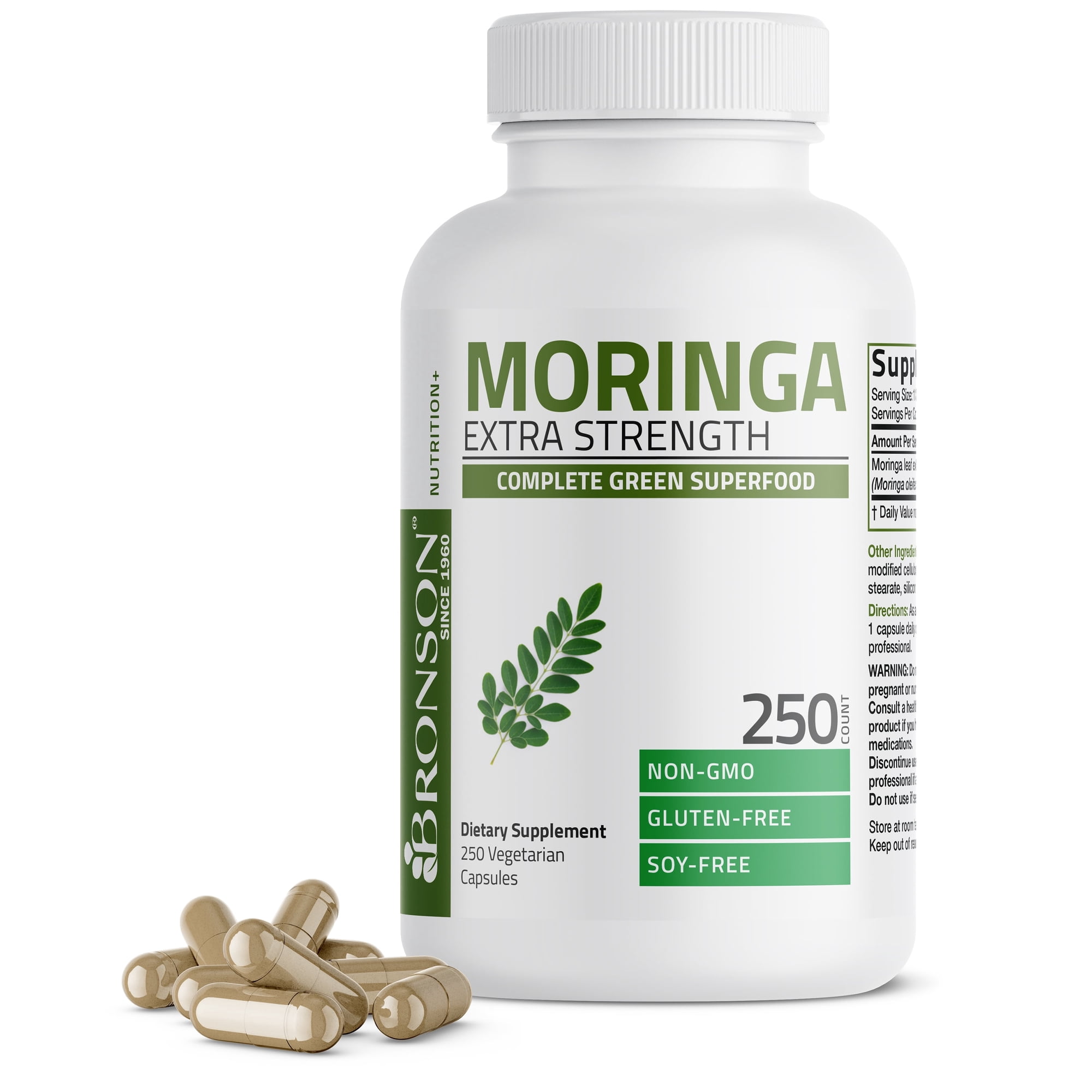 Bronson Moringa Oleifera 5000 mg Powder Capsules Extra High Potency Energizing Superfood Antioxidant, 250 Vegetarian Capsules