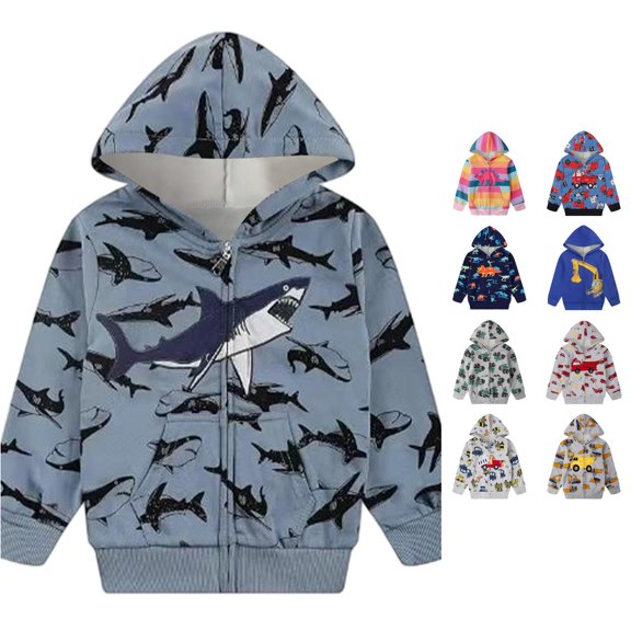 SGMVNU Boys Dinosaur/Truck Print Full Zip up Hoodie Jacket Loose Hooded Sweatshirt Fall Coats Outerwear for Kids, Size 11-12 Years, Grey