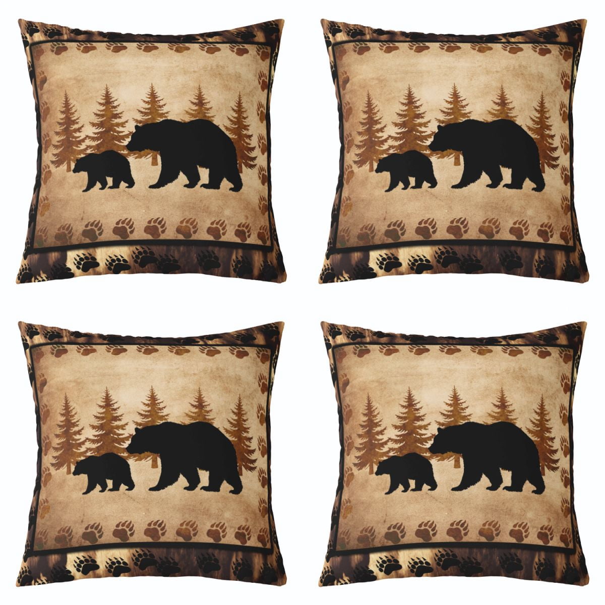 Bear Throw Pillow Covers 24"x24" Set of 2 Soft Wild Animal Cushion Covers for for Couch Sofa Rustic Cabin Country Nature Wildlife Bear Tree Yellow Brown Decorative Pillowcases Outdoor Pillows Covers