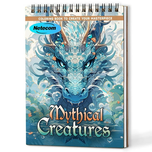 Mythical Creatures Coloring Book Spiral Bound For Adults, A5 Wooden Cover, 30 Beautiful Coloring Pages of Enchanted Worlds for Stress Relief and Relaxation