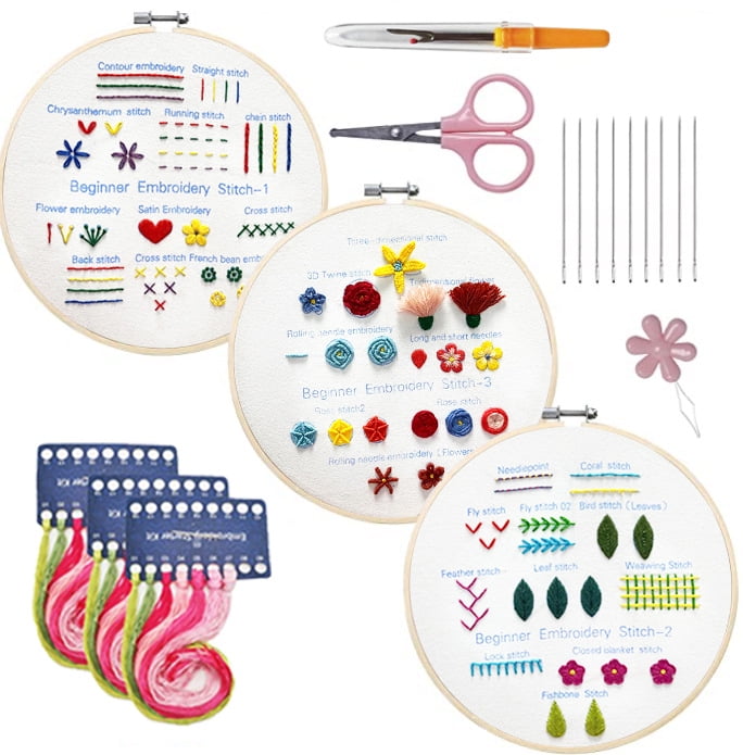 Mulanimo 3pcs Embroidery Starter Kit Cross Stitch Kits Hand Embroidery  Stitch Practice Kits Handwork For Beginner 
