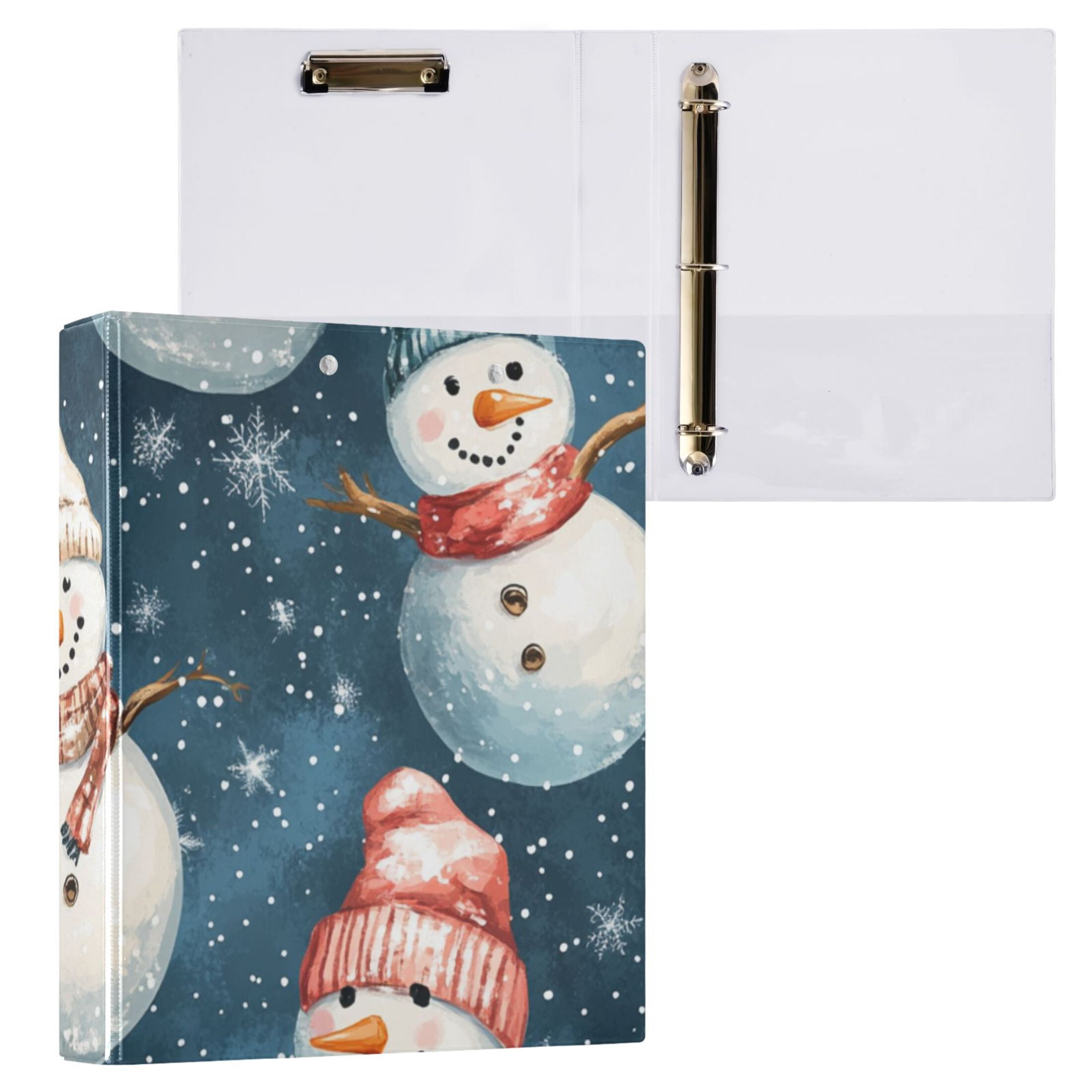 Many Winter Snowmans 3 Ring Binders 1.5 inch Hardcover File Folders with Interior Pockets A4 Size Organizer for School Office Hospital