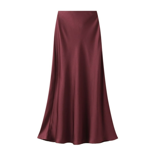 Falda de satén de cintura alta para mujer - Vestido elegante con cremallera y corte en A - Poliéster - M-XL