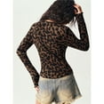 thumbnail image 5 of Female Y2k Leopard Print V Neck T Shirt Button Down Long Sleeve Knitted Tee Tops L, 5 of 10