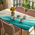 thumbnail image 3 of Ombre Turquoise Ocean Table Cloths for 6 Foot Rectangle Tables, Gradient Coastal Beach Waves Summer Patio Waterproof Elastic Fitted Tablecloths, Washable Rectangular Table Cover for Camping, 3 of 8