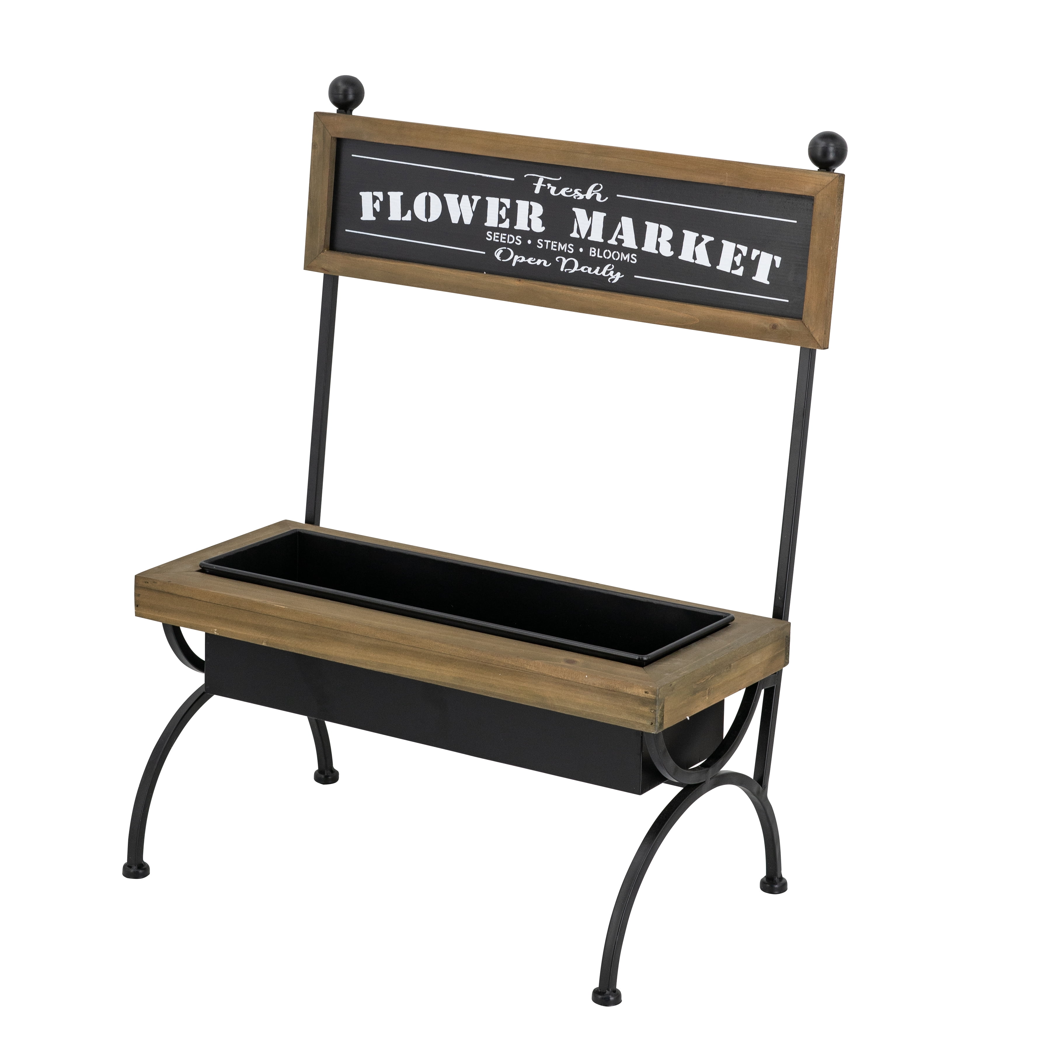 19x11x24" Wooden Planter Stand with Black Iron Frame