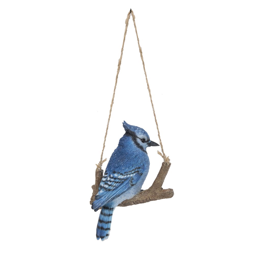 Hi-Line Gifts Hanging Blue Jay on a Branch Outdoor Garden Statue - 6"