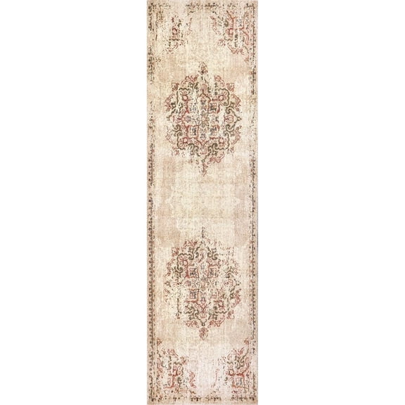 Alora Decor Euphoria Medallion Wool Rug Light Beige 2'6" x 10' 10' Runner Runner, Indoor