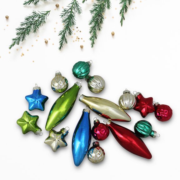 Northlight 16ct Finial, Ball and Star Shaped Christmas Ornament Set 4" - Silver/Red