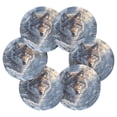 thumbnail image 2 of Haosy Set of 6 Drink Woven Coaster with Holder Heat Resistant Non-Slip Bar Coasters 4 Inches Snow Wolf under Moon, 2 of 7