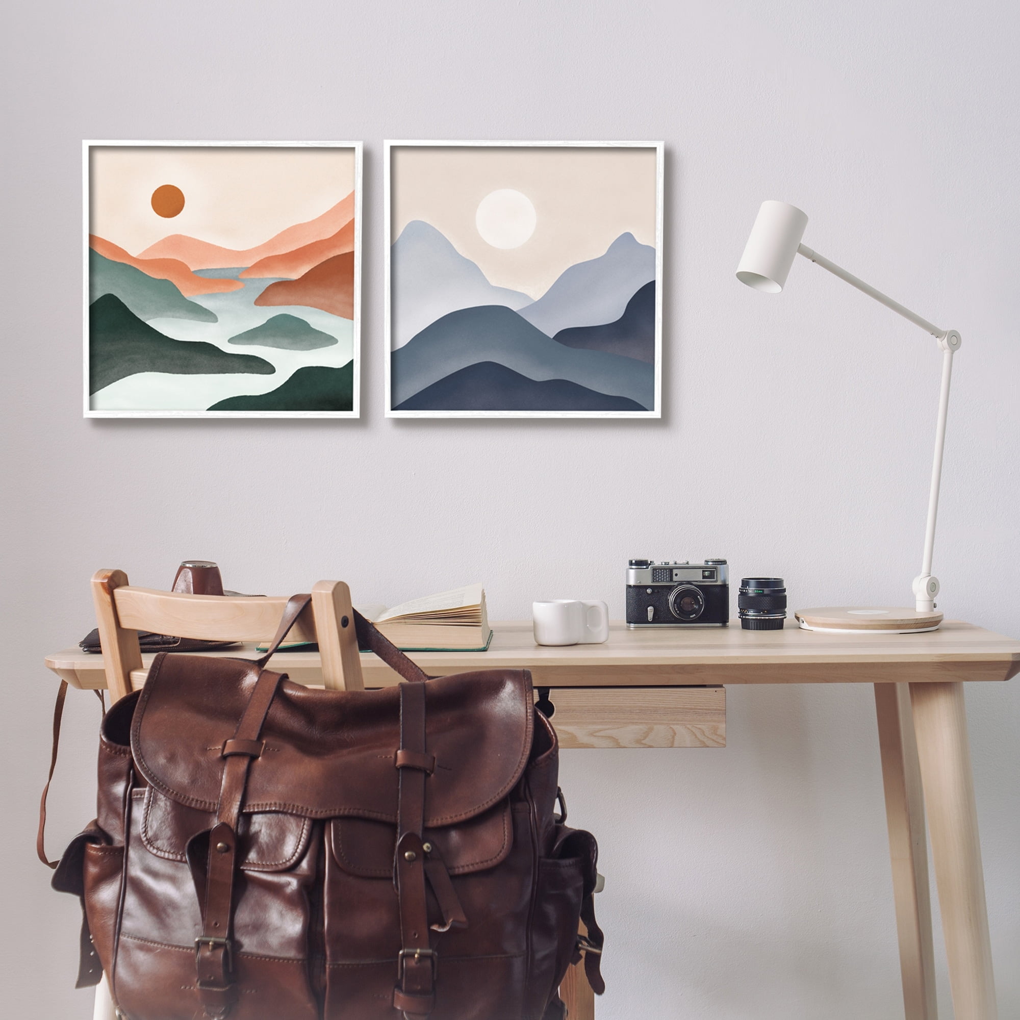 Stupell Industries Mountainous Landscape Flowing Stream River Modern Design Painting White Framed Art Print Wall Art, Set of 2, Design by JJ Design House LLC