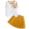 thumbnail image 2 of Purcolt Girls 2 Piece Summer Outfits Dressy Flower Collared Sleeveless Shirts and Pleated Skirt A-Line Sets Comfortable Cute Party Dress, 2 of 9