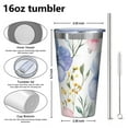thumbnail image 4 of 16oz Tumblers Watercolor Floral Pattern Stainless Steel Vacuum Insulated Double Wall Travel Tumbler Cups Mug with Lid and Straw,Cleaning Brush for Coffee,Tea, 4 of 4