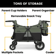 Jeep Wrangler Deluxe 4 Seater Stroller Wagon by Delta Children - Premium Quad Stroller Wagon for 4 Kids with Convertible Seats, Adjustable Push/Pull Handles, Removable Canopy & Flat Fold, Black/Green
