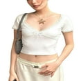 thumbnail image 1 of Femmes Recadrage Manches Courtes Tops Dentelle Patchwork Été T-Shirts de Base, 1 of 8