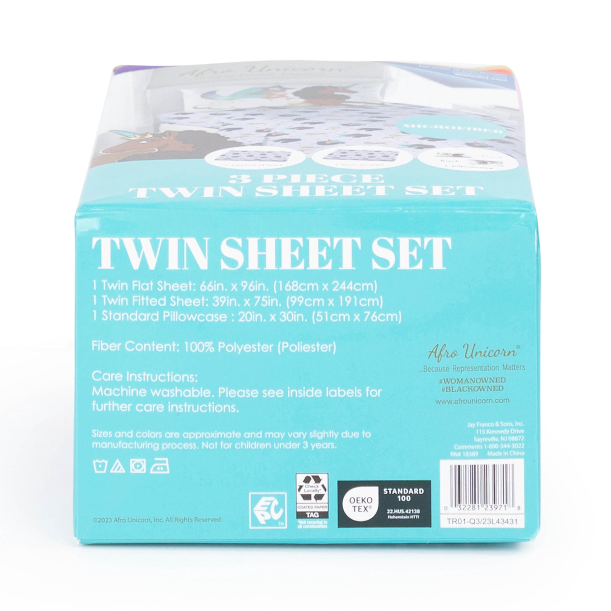 Afro Unicorn Kids 3-Piece Twin Sheet Set, Microfiber, Purple, Afro Unicorn