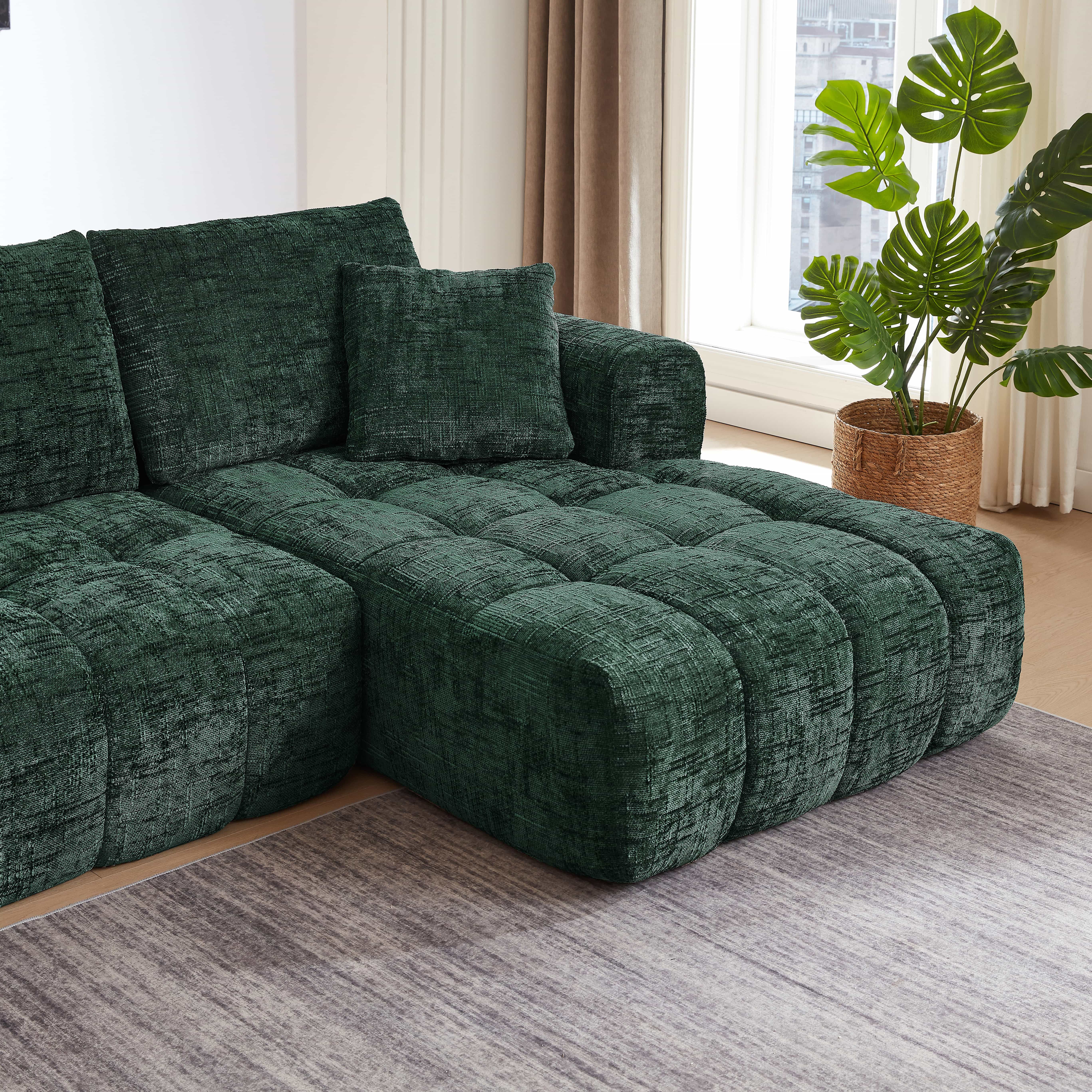 MAYEERTY Chenille L-Shape Oversized Sectional Sofa, Minimalist & Luxury for Apartment, 108×63" Green