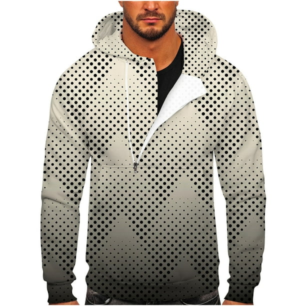 HTNBO Men Plus Size Zip up Hoodies Men Casual Hooded Half Gradient