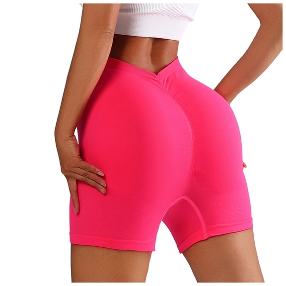 felwors V Back Biker Shorts High Waist Scrunch Lifting Workout Yoga Running Training Hot Pink for Size XL