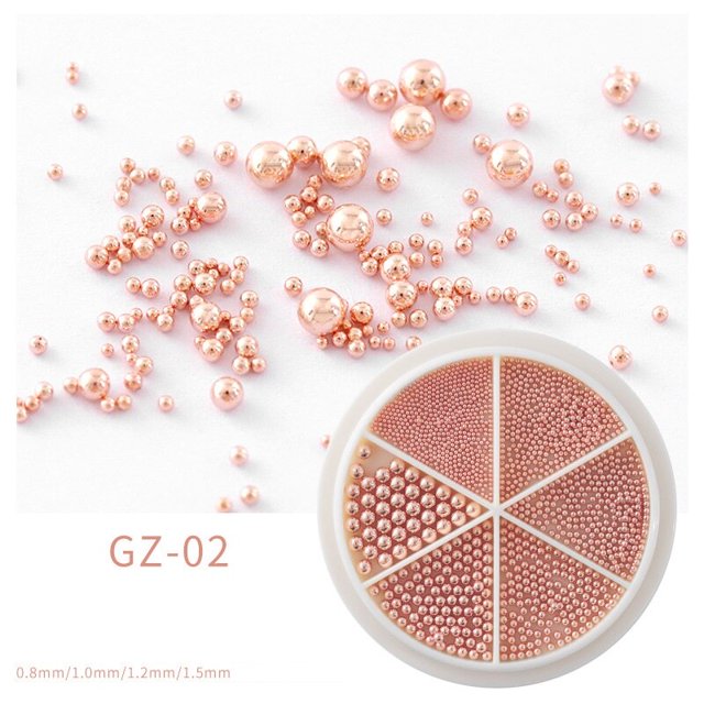 rejillas para decoración de uñas, pequeñas cuentas de caviar de acero de 0,8-1,5mm, diseño 3D de tamaño mixto, joyería de plata y oro rosa, decoración DIY para manicura Tan Jianjun unisex