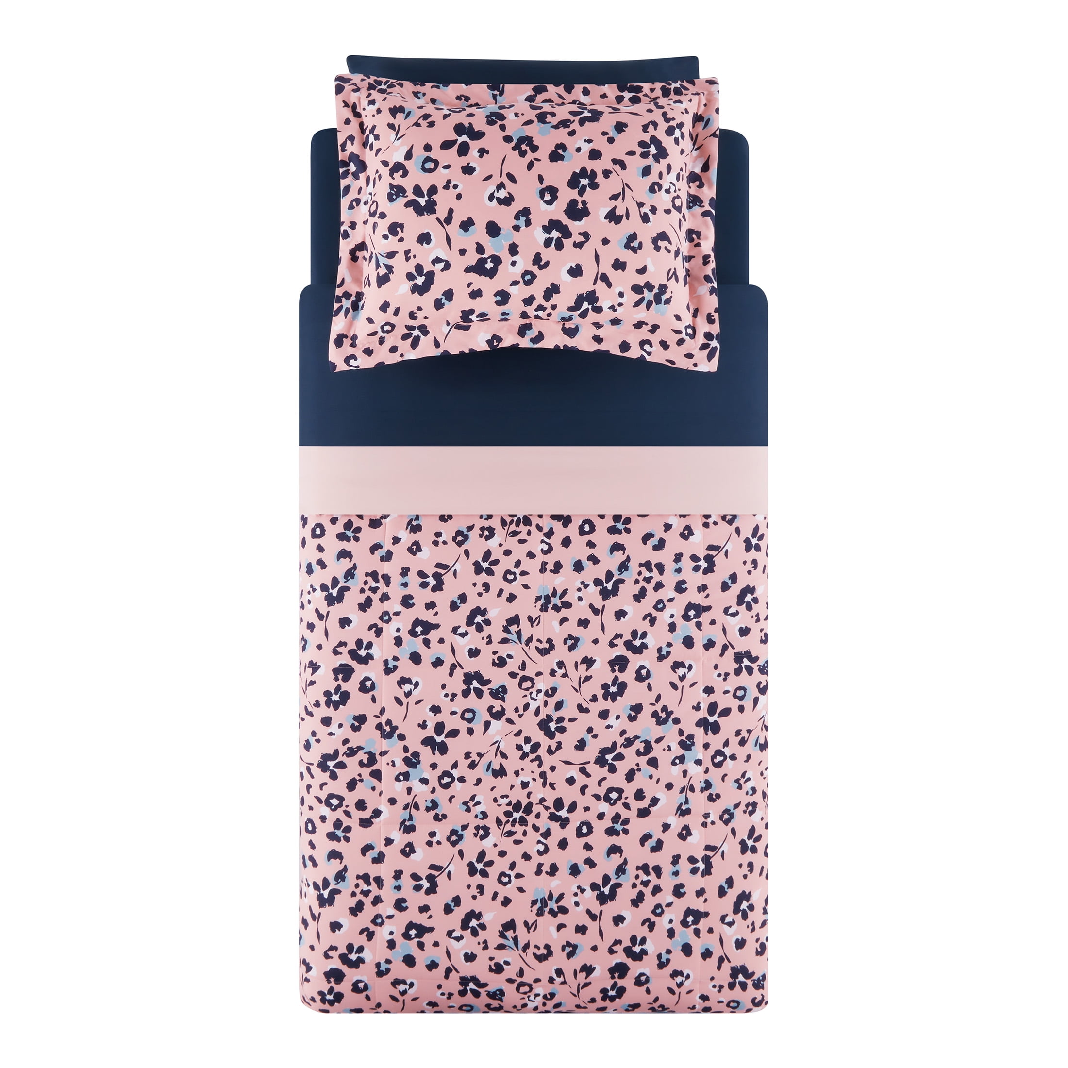 Mainstays Bed-in-a-Bag Reversible Comforter and Sheet Set, 5-Piece, Twin-XL, Pink Animal Print