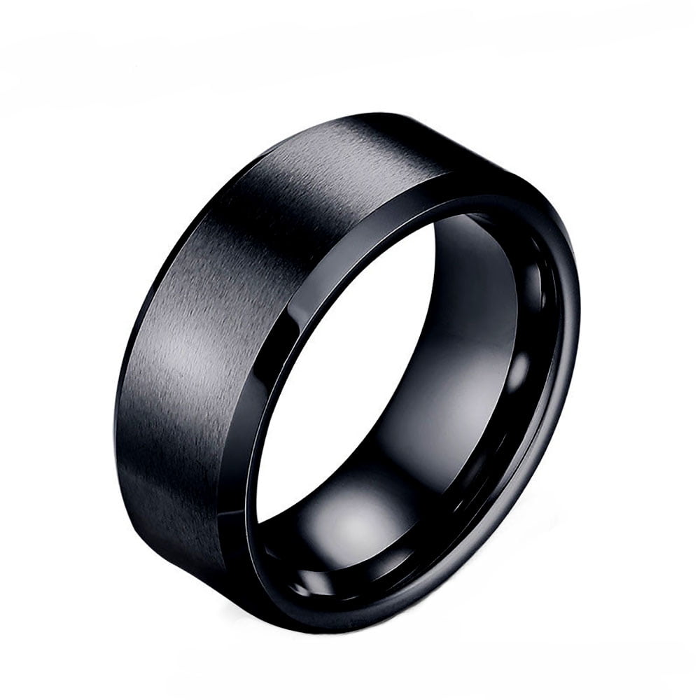Ginger Lyne Collection Black and Stainless Steel 8mm Comfort Fit Wedding Band Ring