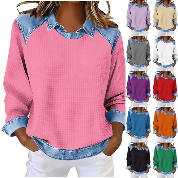 YuXingFu Cotton Tops for Women Casual Summer Long Sleeve Crew Neck Wrap Tops - Side Pocket for Spring White S