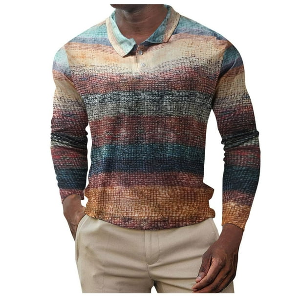 Camisas de manga larga con botones de solapa y costuras en bloques de colores para hombre Pompotops oipoqjl13343
