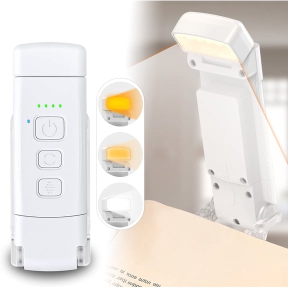 Book Light, USB Rechargeable Clip-On Reading Light for Reading in Bed, LED Bookmark Lamp with 3 Color Modes & 5 Brightness Levels, Eye-Caring Reading Light for Book Lovers, Kids, White