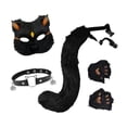 thumbnail image 4 of Conjunto de máscara y cola de gato y zorro, gargantilla para fiestas, mascaradas, actuaciones en el escenario y disfraces. Oro negro, 4 of 9