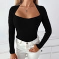 thumbnail image 7 of Tiqkatyck Spring Tops for Women 2024, Items, Women's Casual Fashion Solid Color Slim Fit Square Collar Knitted Base Top, Summer Tops for Women 2024 Trendy Black, 7 of 7