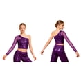 thumbnail image 3 of iiniim Girls Sparkle Sequins Ballet Dance Crop Tops Mesh Sleeve One Shoulder T-Shirt Jazz Hip Hop Dancewear Purple 12, 3 of 7