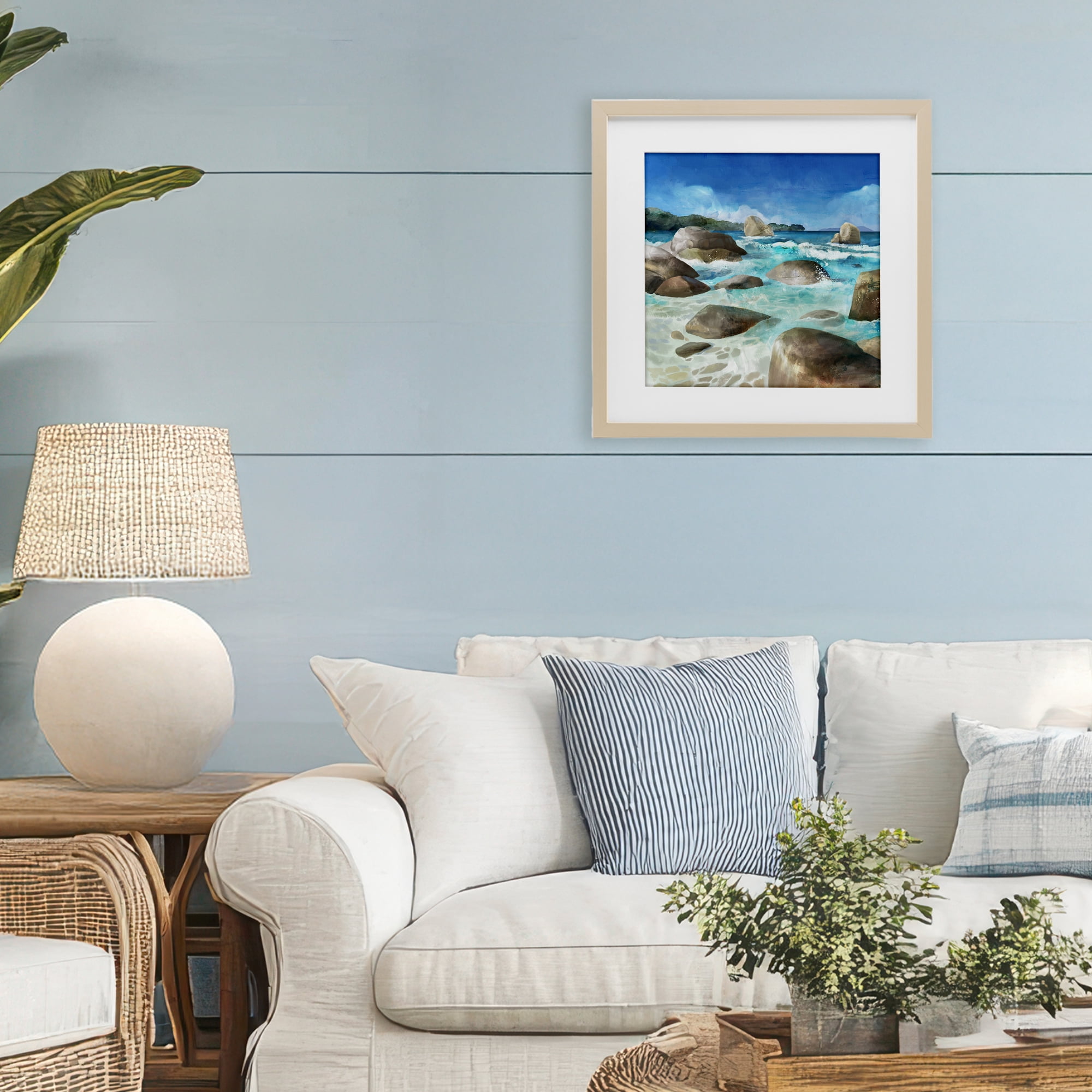 Stupell Industries Low Tide Rocks on Shore Birch Framed Print Under Glass, design by Mauro Devereaux