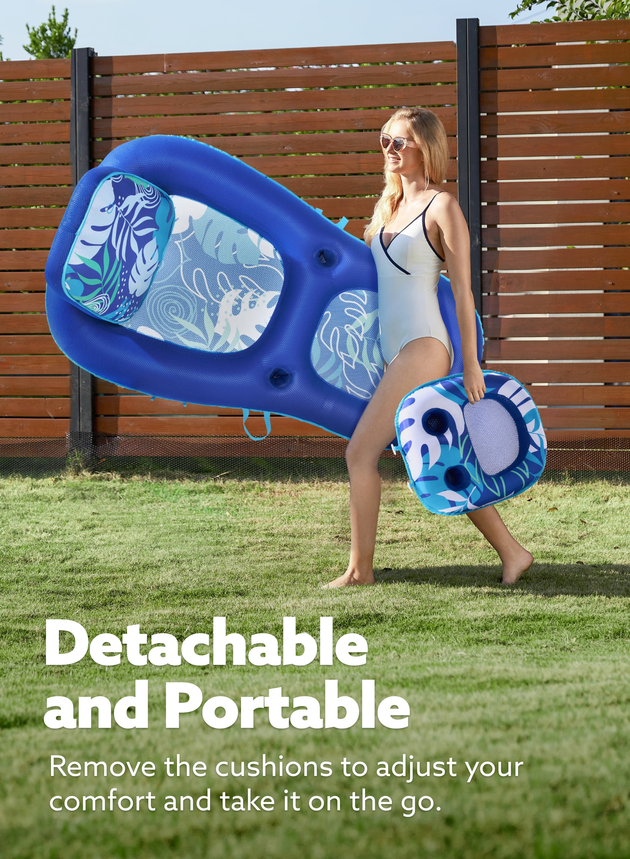 Joyfy Pool Lounger Float for Adult, Inflatable Pool Floats Lounger Raft Floaties Water Floating Recliner Chair with Cup Holders Foot Rest Swimming Pool Floaty