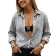 thumbnail image 3 of UDAUDU Denim Shirts Women Crop Tops Long Sleeve Button Down Blouse V Neck Casual Top 2026 Fall Fashion Jackets Gray S, 3 of 8