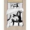 thumbnail image 3 of Animal Duvet Cover Set Queen Size, Animal Theme A Running Horse Silhouette Illustration in Monochromatic Style, Decorative 3 Piece Bedding Set with 2 Pillow Shams, Black and White, by Ambesonne, 3 of 3