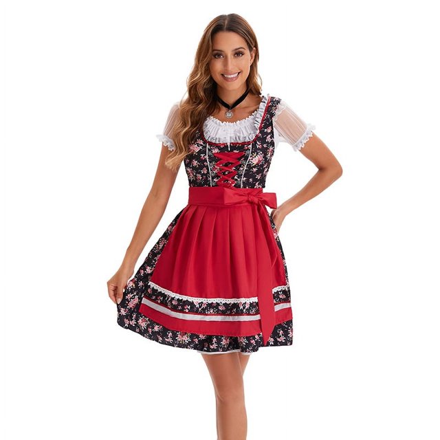 Vestido de sirvienta de Oktoberfest Vestido de cerveza estampado de manga corta Vestido de actuación escénica