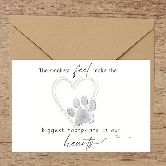 Pet Sympathy Card – "The Smallest Feet Make the Biggest Footprints in Our Hearts" – Heartwarming Paw Print Design – Blank Inside, Envelope Included – Perfect Condolence Card for Pet Loss