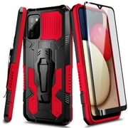 Nagebee Case for Samsung Galaxy A02S with Tempered Glass Screen Protector (Full Coverage), Belt Clip [Built-in Kickstand], Dual Layer Full Body Shockproof Protective Rugged Defender Case (Red)