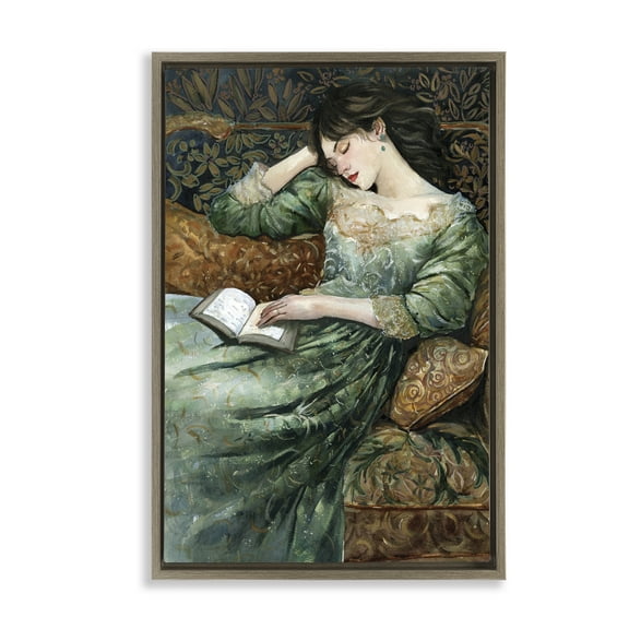 Stupell Industries Woman in Ornate Gown People Painting Brown Floater Framed Canvas Art Print Wall Art, 21 x 31