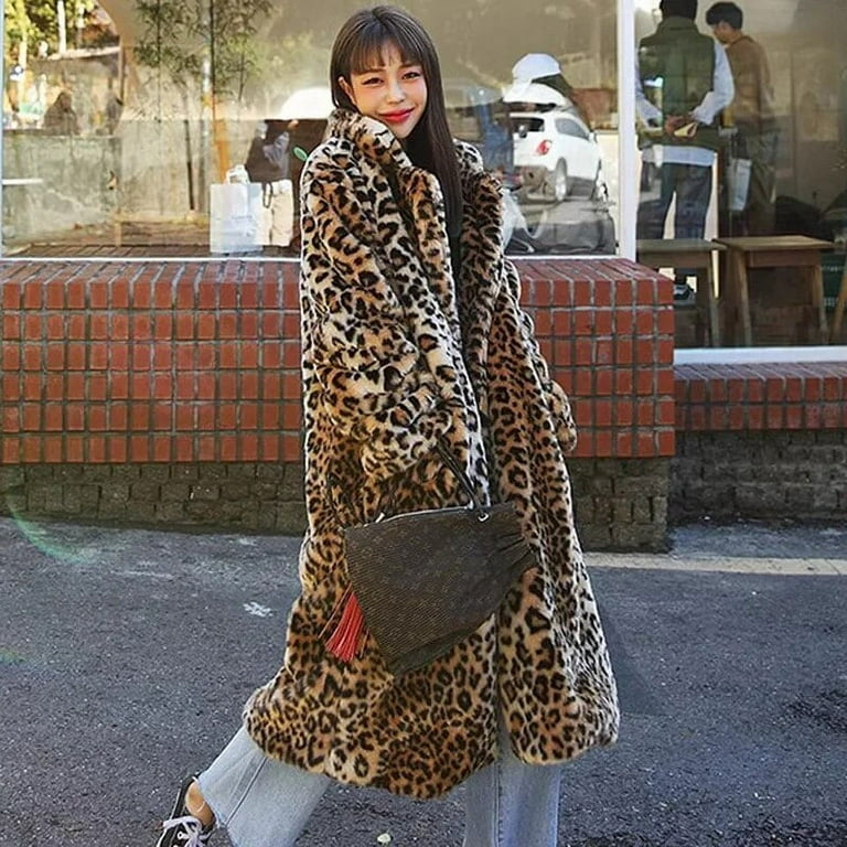 High Street Leopard Print Long Faux Fur Coat Fluffy Jacket High Street Leopard Print Long Faux Fur Coat Fluffy Jacket