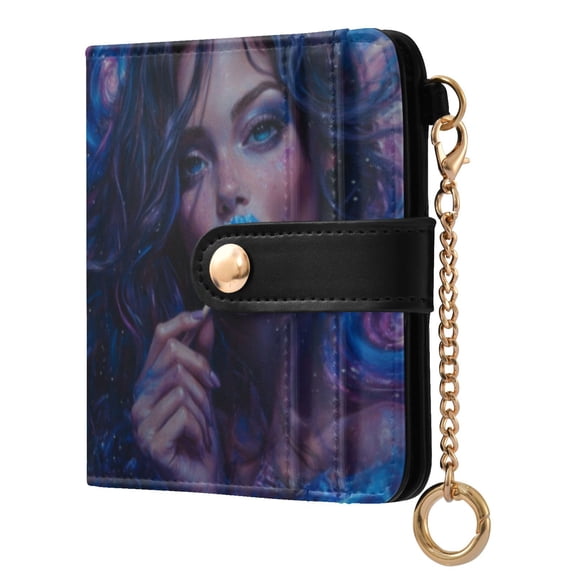 Qxltty Mystery Woman Ladies Wallet Rfid Slim Thin Compact Credit Card Women Wallet Zipper Coin Pocket and ID Window for Female Gifts