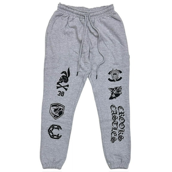 Crooks & Castles Men's Emblem Logo Graphic Jogger Sweatpants in Heather Grey (Small, Heather Grey)