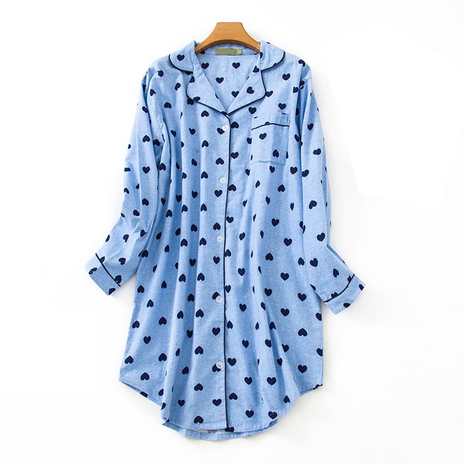 duixinghas Nightdress Plus Size Lightweight Cotton Long Sleeve Nightgown for Summer, Women's, Size: Medium, Blue