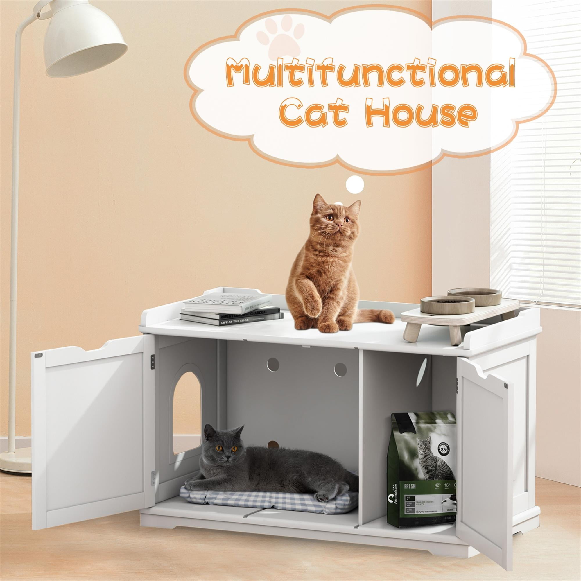Pefilos 37" Enclosed Litter Box Enclosure Hidden Cat Washroom Bench,Cat House Cover, White Pefilos 37" Enclosed Litter Box Enclosure Hidden Cat Washroom Bench,Cat House Cover, White