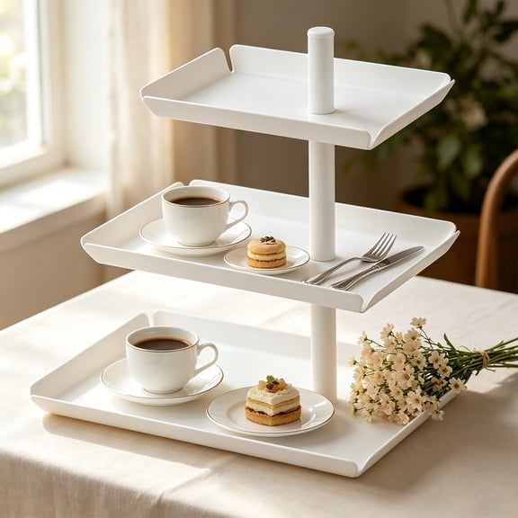 1Pc Metal 3-Tier Cupcake Stand, Cupcake Tower Tiered Tray Stand For Birthday Bar Weddings Parties Events, Living Room Dessert Display Serving Rack White Free Size