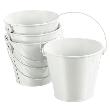 4.7 Inch Colored Metal Buckets Pencil Holder Buckets Metal Planter Pails Container with Handles Beige 4 Pack