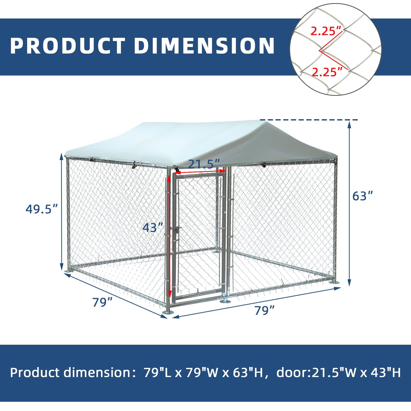 Outdoor Large Dog Kennel, Heavy Duty Dog Cage Pet House Galvanized Steel Fence Dog Playpen Puppy Exercise Pen Dog Run Cage w/UV & Waterproof Cover and Secure Lock (6.5'Lx6.5'Wx5.2'H)